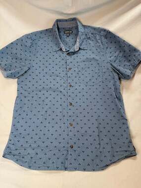 Toad&Co Men's Size M Blue Teepee Print Short Sleeve Button Down Shirt